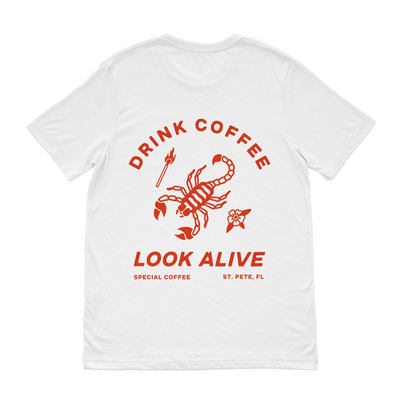 Look Alive Coffee White Unisex T-shirt _ Back