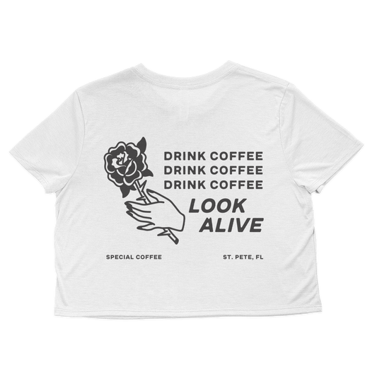 Rose Crop Tee - White - LookAliveCoffee - T - Shirt