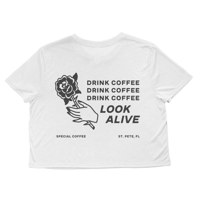 Rose Crop Tee - White - LookAliveCoffee-T-Shirt